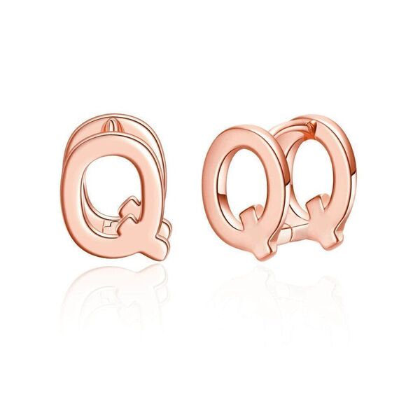 Giftall Initial Hoop Earrings Letter "Q" 14K Rose Gold Plated. New in Box NIB - Picture 1 of 4